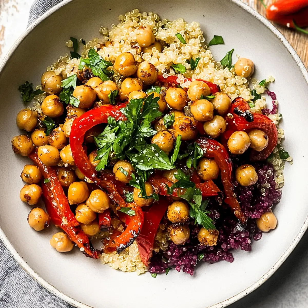 Hearty Roasted Red Pepper Salad with Crispy Chickpeas