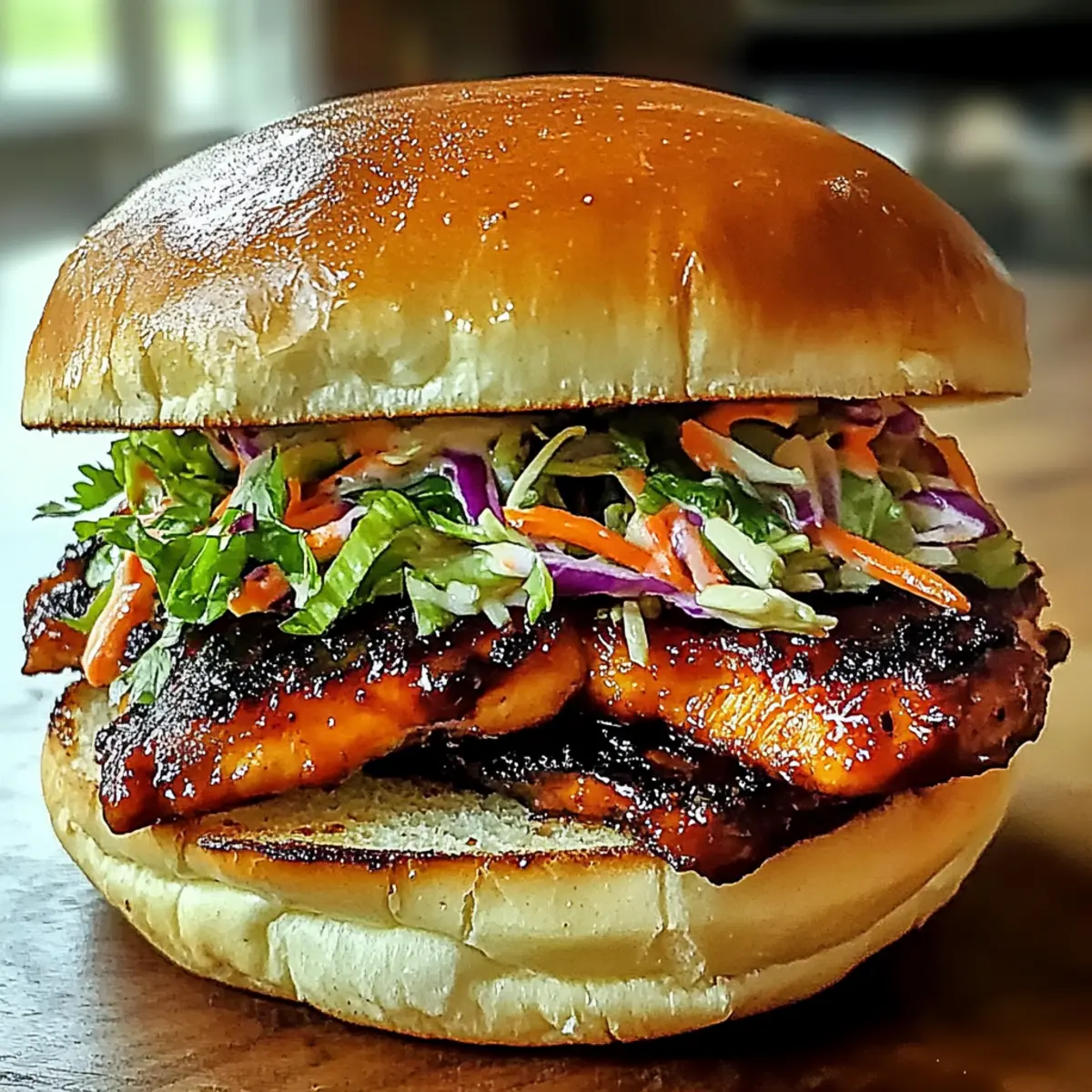 Spicy Korean BBQ Chicken Sandwich with Crunchy Slaw Delight