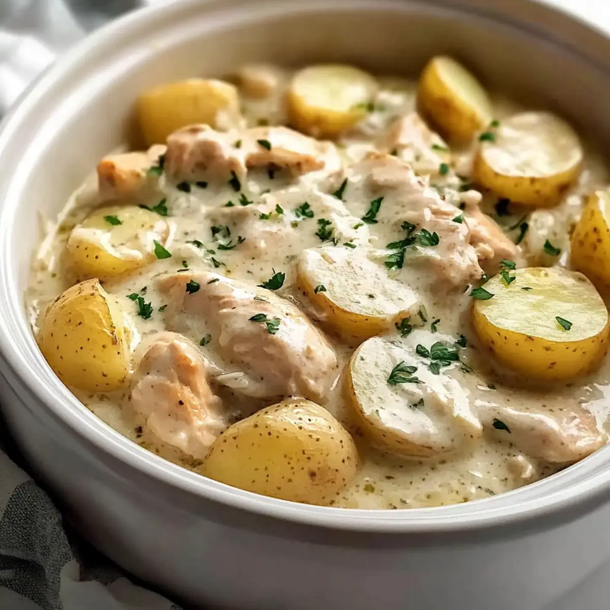 Creamy Crockpot Garlic Parmesan Chicken and Potatoes Bliss