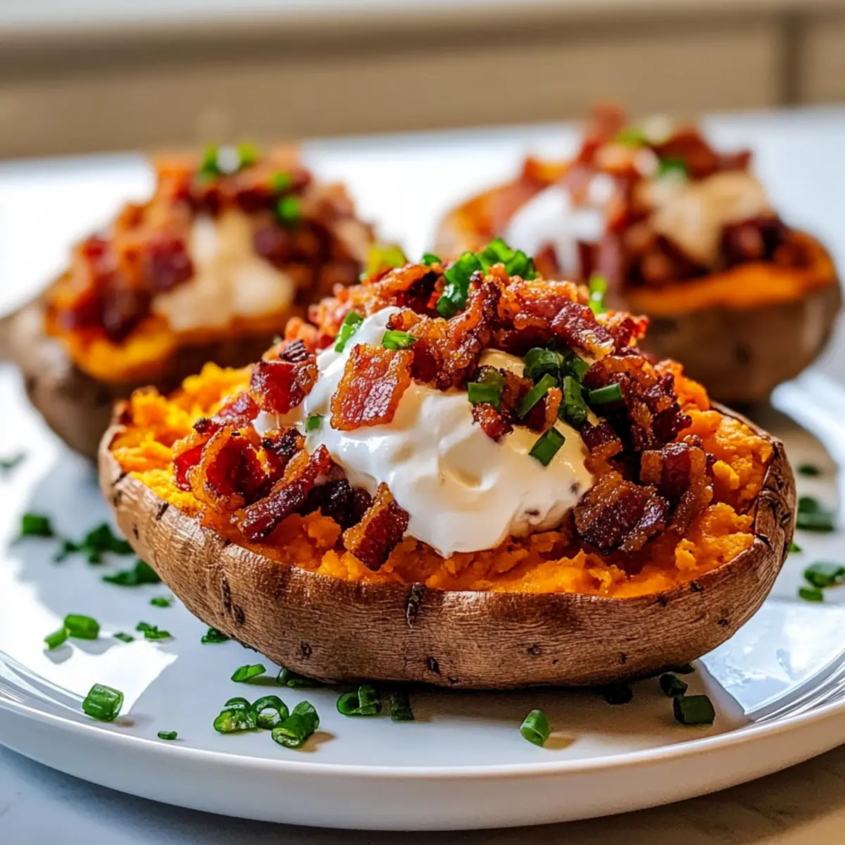 Loaded Baked Sweet Potatoes with Beef Bacon Bliss