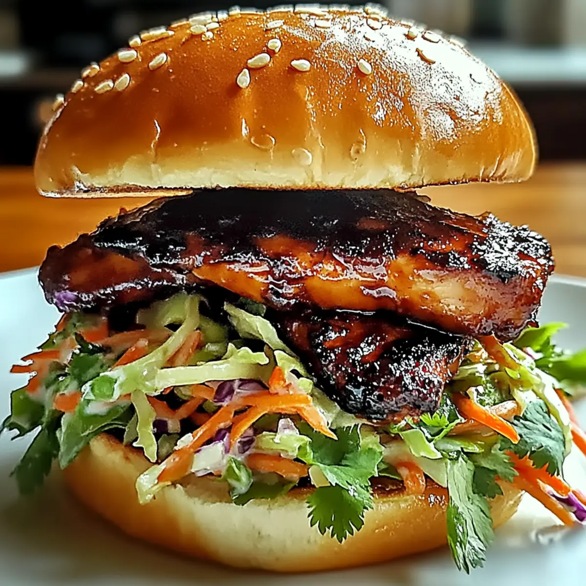 Spicy Korean BBQ Chicken Sandwich with Crispy Slaw Delight