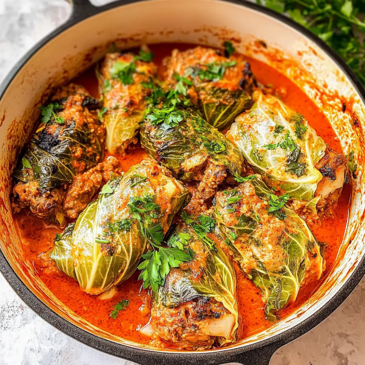 Savory Stuffed Cabbage Rolls in Creamy Tomato Sauce Delight